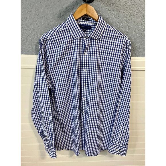 Tommy Hilfiger  Slim Fit Blue Checkered Button Down Collared Shirt Men’s 16.5 - Picture 1 of 6